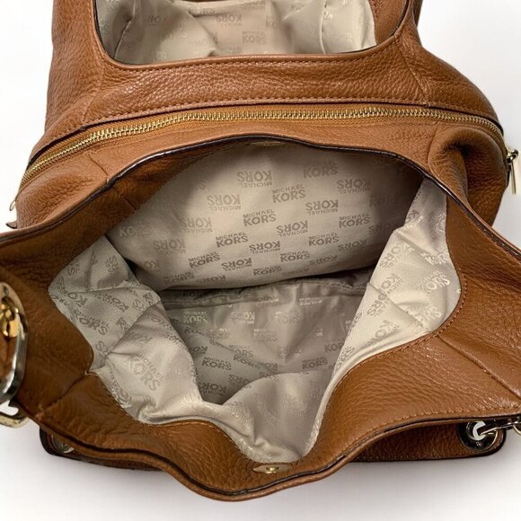 MICHAEL Michael Kors Large Fulton Triple Compartment Hobo Bag Tan Leather Gold - Picture 11 of 16